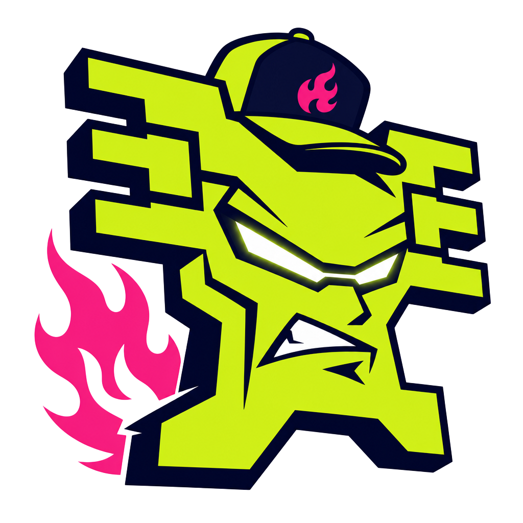 Sports Prop Madness mascot: a neon bracket-shaped competitor in a cap